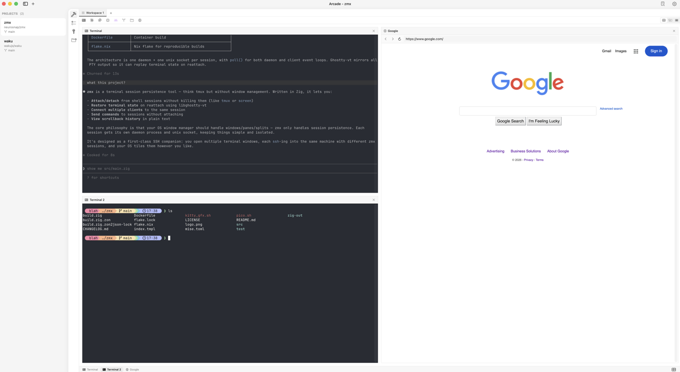 Arcade main window with multi-project sidebar